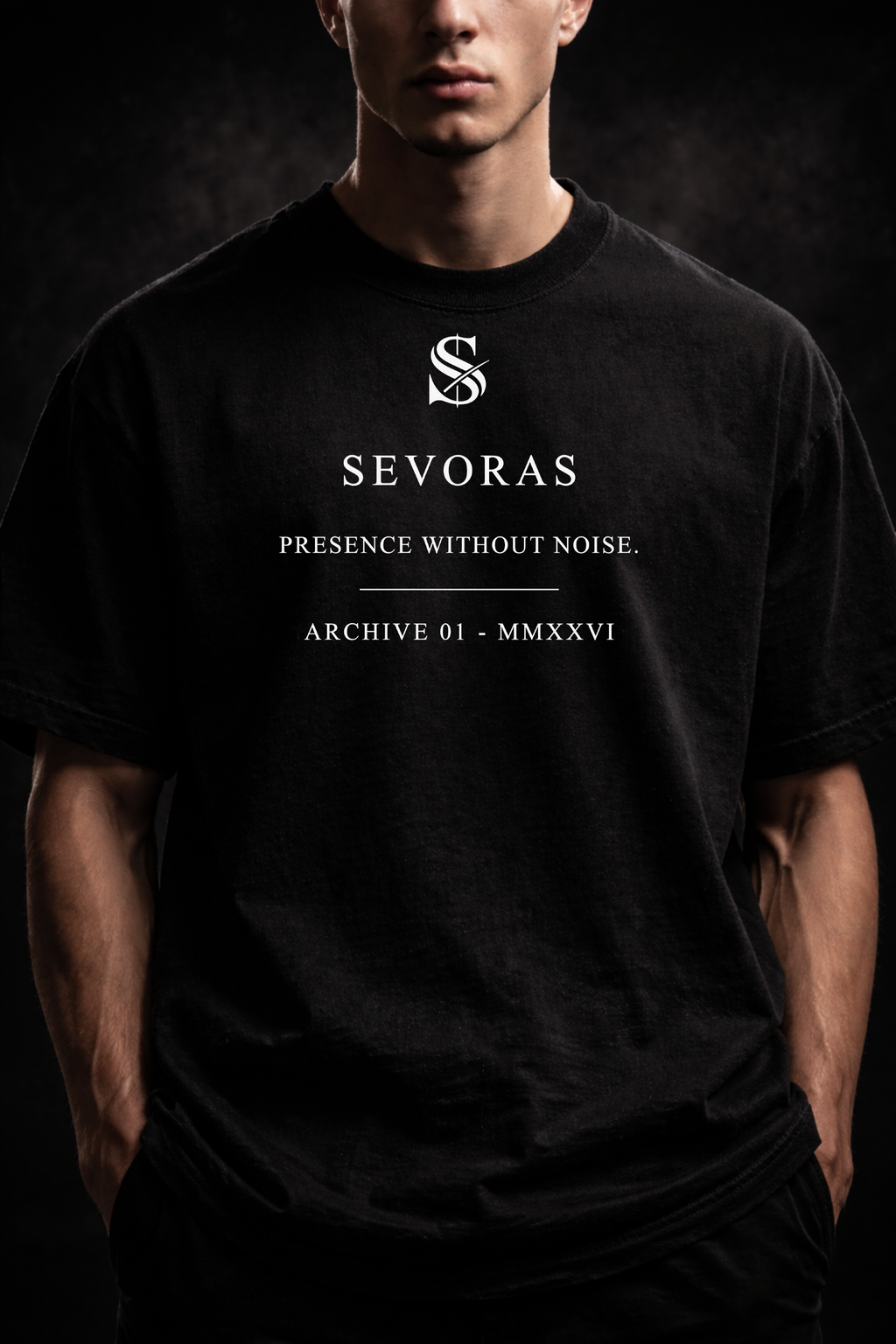 SEVORAS Archive 01 Tee Presence Without Noise - Black Front View