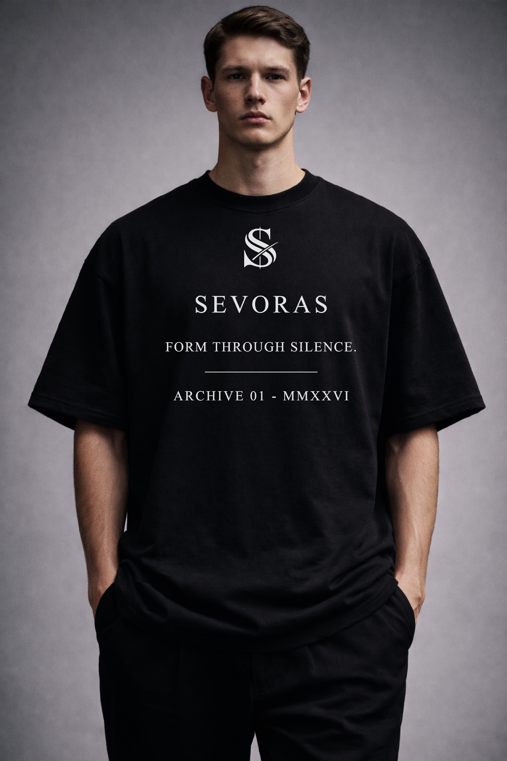 SEVORAS Archive 01 Tee Form Through Silence - Asphalt Front View