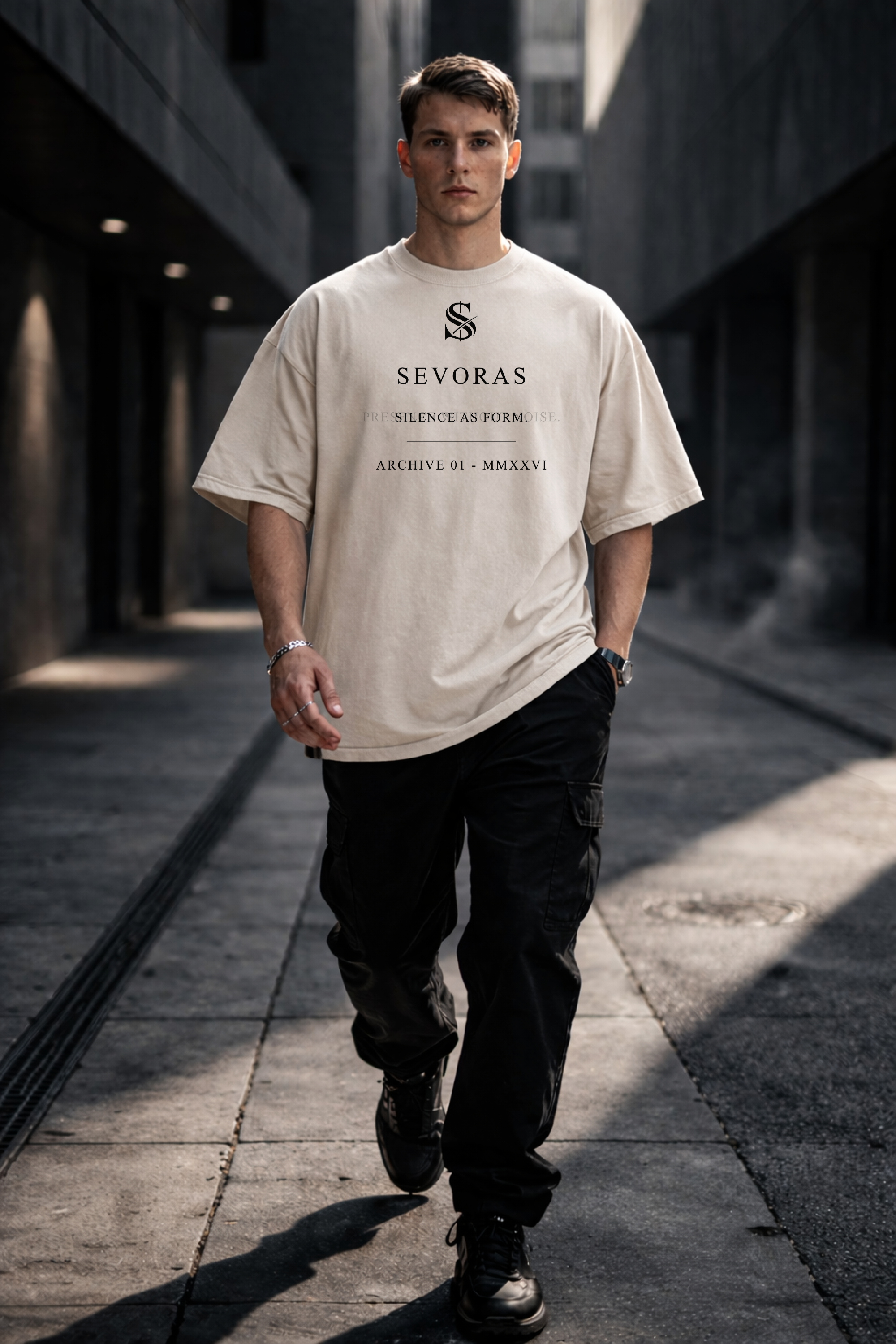SEVORAS Archive 01 Tee Presence Without Noise - Natural Back View